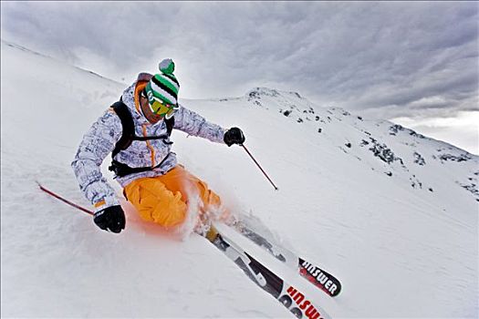 自由滑行者,大雪,靠近,阿尔卑斯山,北方,提洛尔,奥地利,欧洲