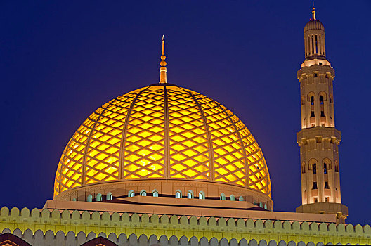圆顶,尖塔,苏丹,卡布斯,大清真寺,蓝色,钟点,马斯喀特,区域,阿曼,亚洲