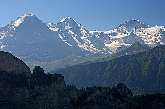 山,全景,瑞士,阿尔卑斯山,顶峰,艾格尔峰,少女峰,格林德威尔,伯恩高地,欧洲