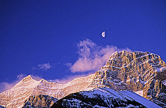 月亮,上方,攀升,风,山谷,省立公园,艾伯塔省,加拿大