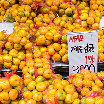 新鲜,橘子,出售,韩国,市场