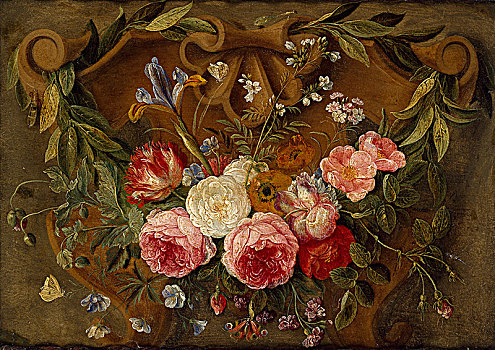 装饰,静物,构图,花环,花,17世纪中期,艺术家