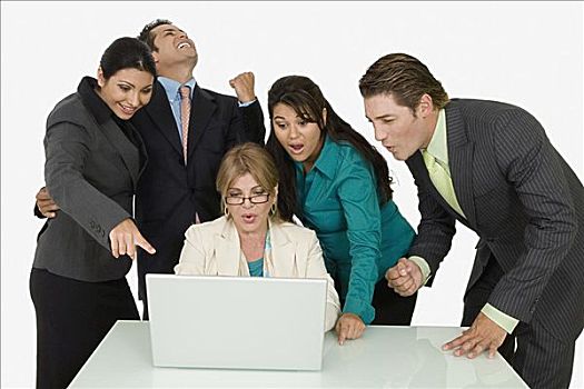职业女性,工作,笔记本电脑,四个,公司主管,旁侧