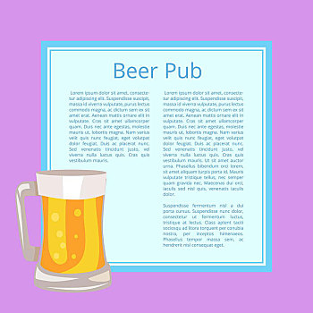 啤酒,酒吧,海报,文字,满杯,大杯,紫色背景,淡蓝色,隔绝,矢量,插画,满,酒,泡泡