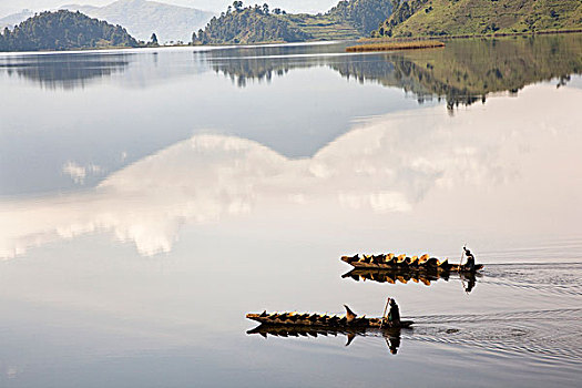 独木舟,漂浮,湖,背景,乌干达