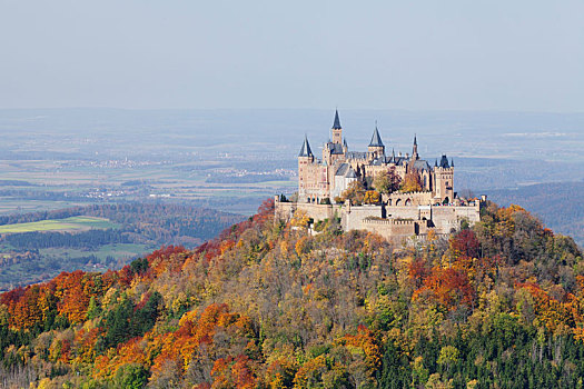 霍亨索伦,城堡,秋天,地区,阿尔卑斯山,巴登符腾堡,德国