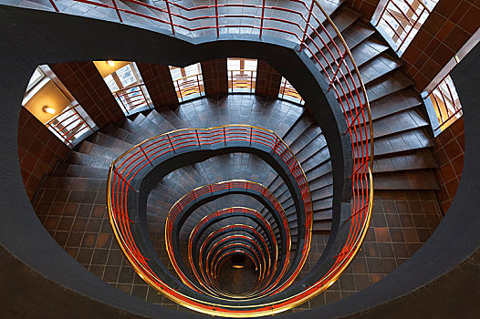 圆,楼梯,建筑,汉堡市,德国,欧洲