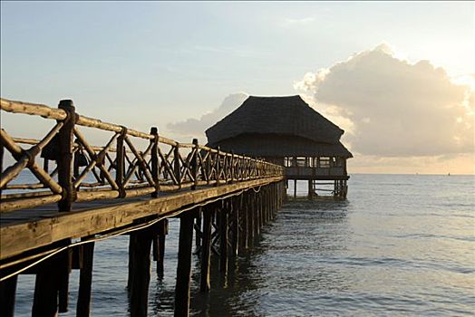 木桥,码头,印度洋,桑给巴尔岛,坦桑尼亚