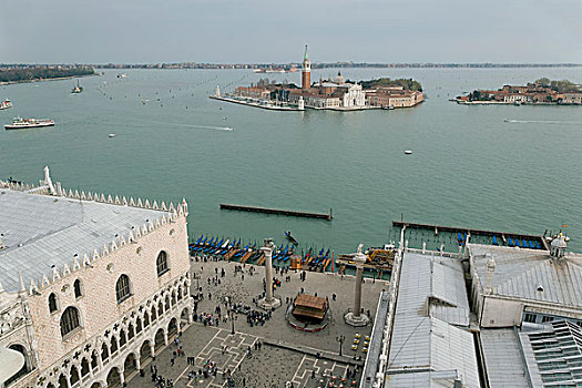 广场,俯视,宫殿,大运河,圣玛丽亚教堂,背影,威尼斯,威尼托,意大利,欧洲
