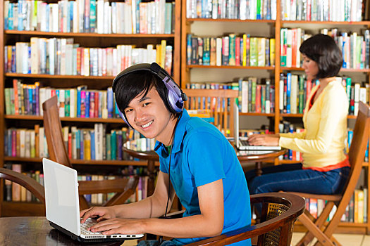 學生,圖書館,筆記本電腦