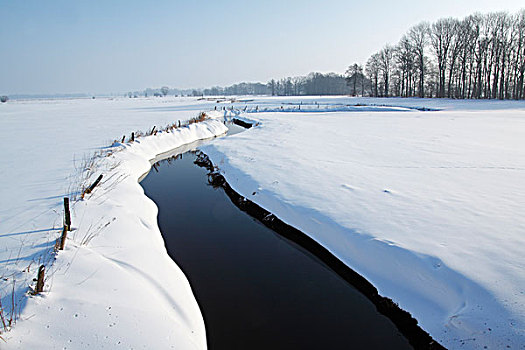 河,积雪,风景,冬天,自然,自然保护区,石荷州,德国,欧洲