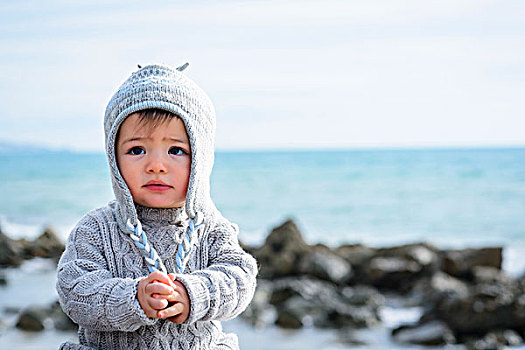男婴,帽子,毛衣,海洋,冬天,意大利
