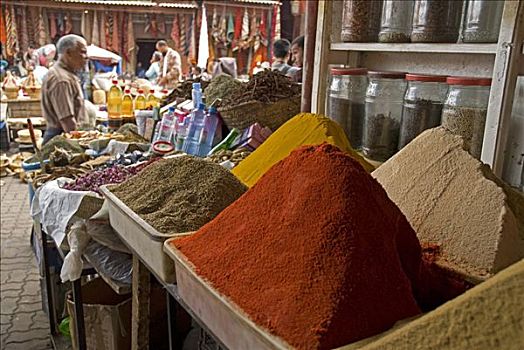 摩洛哥,玛拉喀什,马希地区,调味品,出售,货摊,香料市场