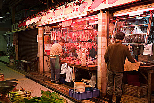 亚洲,中国,香港,肉,货摊,市场