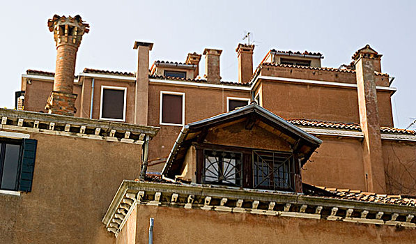 意大利,威尼斯,砖瓦,屋顶,烟囱,窗户,彩色,建筑