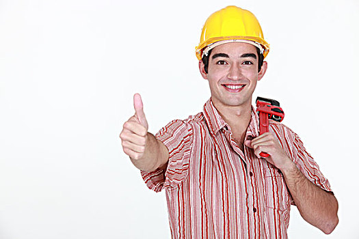 竖大拇指,年轻,建筑工人