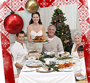 家庭,庆贺,圣诞晚餐,火鸡