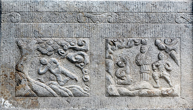 古建筑石栏人物石雕,中国山西省运城市解州关帝庙