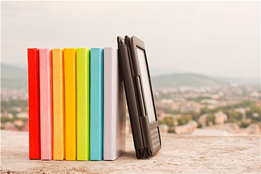 排,彩色,书本,电子,阅读