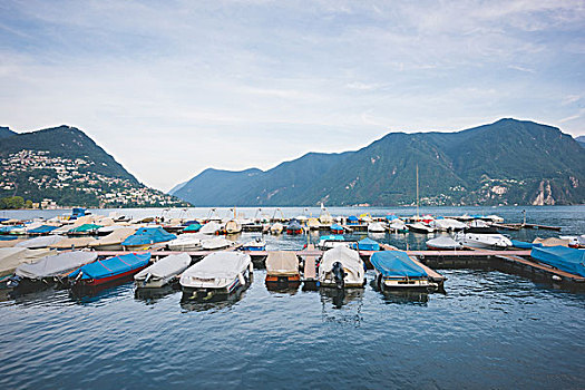 泊船,港口,湖,卢加诺,瑞士
