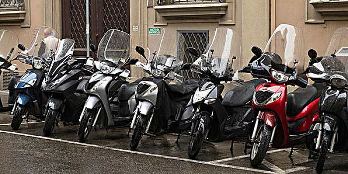 摩托车,停放,排列,户外,建筑,佛罗伦萨,意大利