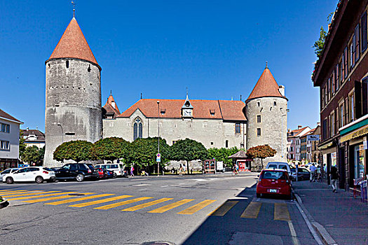 城堡,湖,沃州,瑞士,欧洲