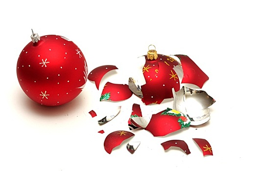 破损,红色,圣诞球,安全,一个,隔绝,白色背景