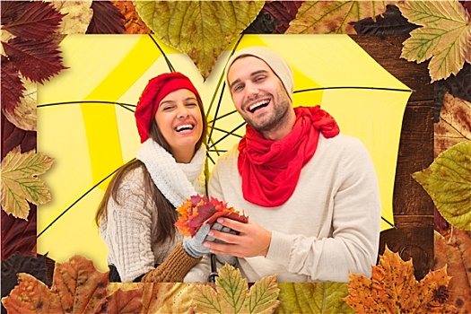 合成效果,图像,秋天,情侣,拿着,伞