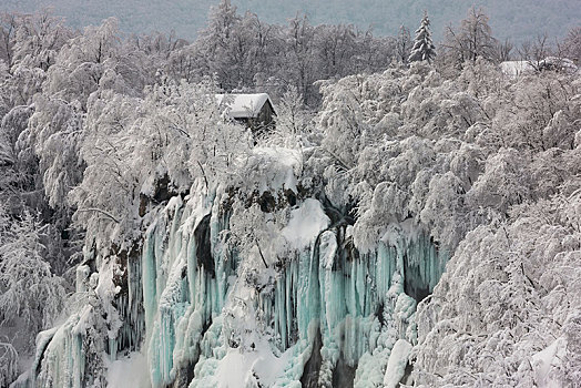 冰瀑,十六湖国家公园,克罗地亚,欧洲