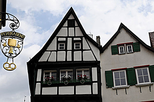 旅店,老城,半木结构房屋,坏,巴登符腾堡,德国,欧洲