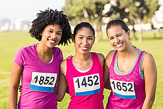 三个,微笑,跑步,支持,乳腺癌,马拉松,头像