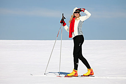 女青年,25岁,越野滑雪,靠近,山峦,图林根州,德国,欧洲