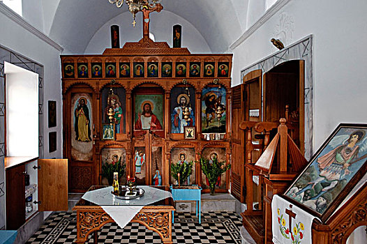室内,教堂,卡帕索斯,爱琴海岛屿,爱琴海,希腊,欧洲