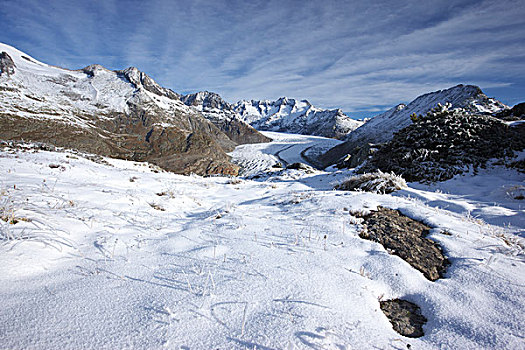 冰河,早,冬天,瓦莱,瑞士,欧洲