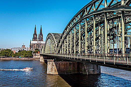 科隆大教堂,莱茵河,霍恩佐伦大桥,科隆,北莱茵威斯特伐利亚,德国,欧洲