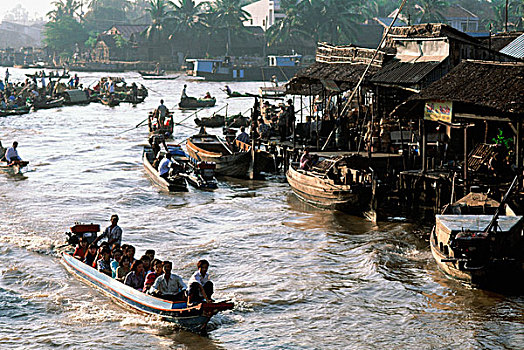 越南,湄公河三角洲,船,市场