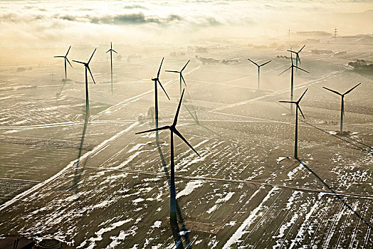 风电站,风电场,晨光,云,逆光,替代能源,再生能源,藻厄兰,北莱茵威斯特伐利亚,德国