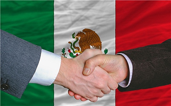 商务人士,握手,交易,正面,墨西哥,旗帜