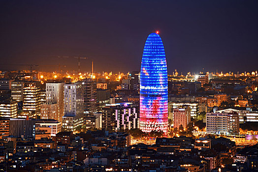巴塞罗那,天际线,夜拍,城市,建筑,西班牙