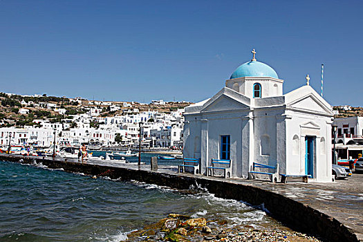 教堂,米克诺斯岛,渔港,老城,希腊,欧洲