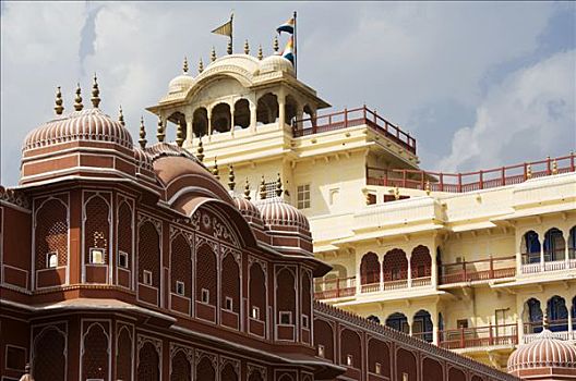斋浦尔,城市宫殿,内院,宫殿,背影,拉贾斯坦邦,印度,南亚