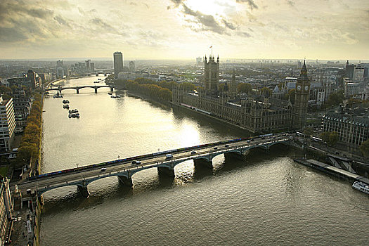 英格兰,伦敦,伦敦南岸,航拍,泰晤士河,展示,议会大厦