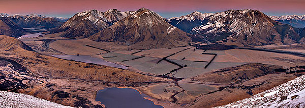 湖,盆地,远景,坎特伯雷,新西兰