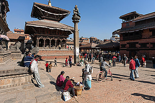 杜巴广场,后面,庙宇,帕坦,尼泊尔,亚洲