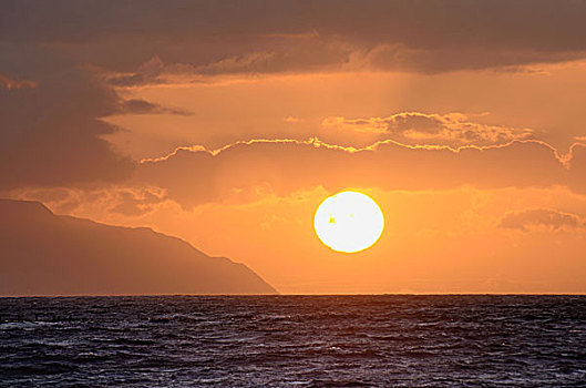 日落,上方,海洋,特内里费岛,加纳利群岛,西班牙,欧洲