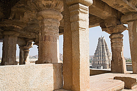 华丽,柱子,庙宇,背景,印度