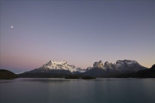 月光,上方,山峦,湖,拉哥裴赫湖,巴塔哥尼亚,智利,南美