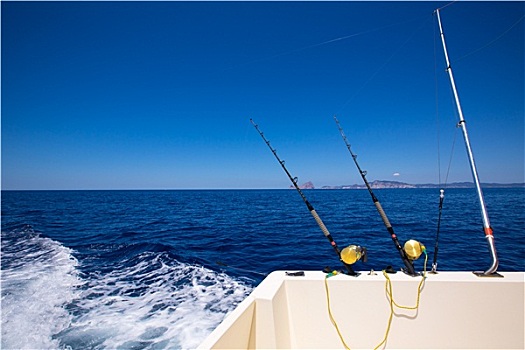 伊比萨岛,渔船,钓鱼,杆,钓鱼线轴,蓝色海洋