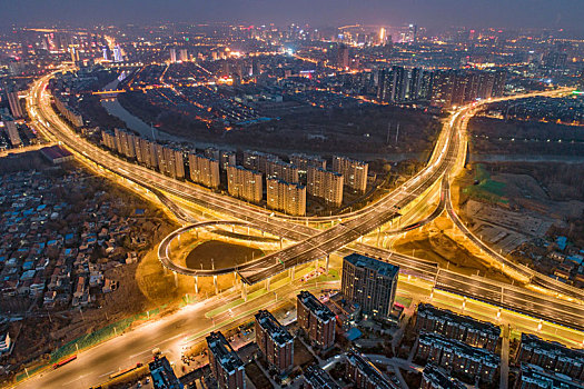 江苏省淮安市刚开通的内环高架快速路夜景