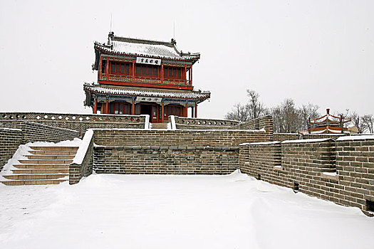 秦皇岛山海关老龙头冬季雪景